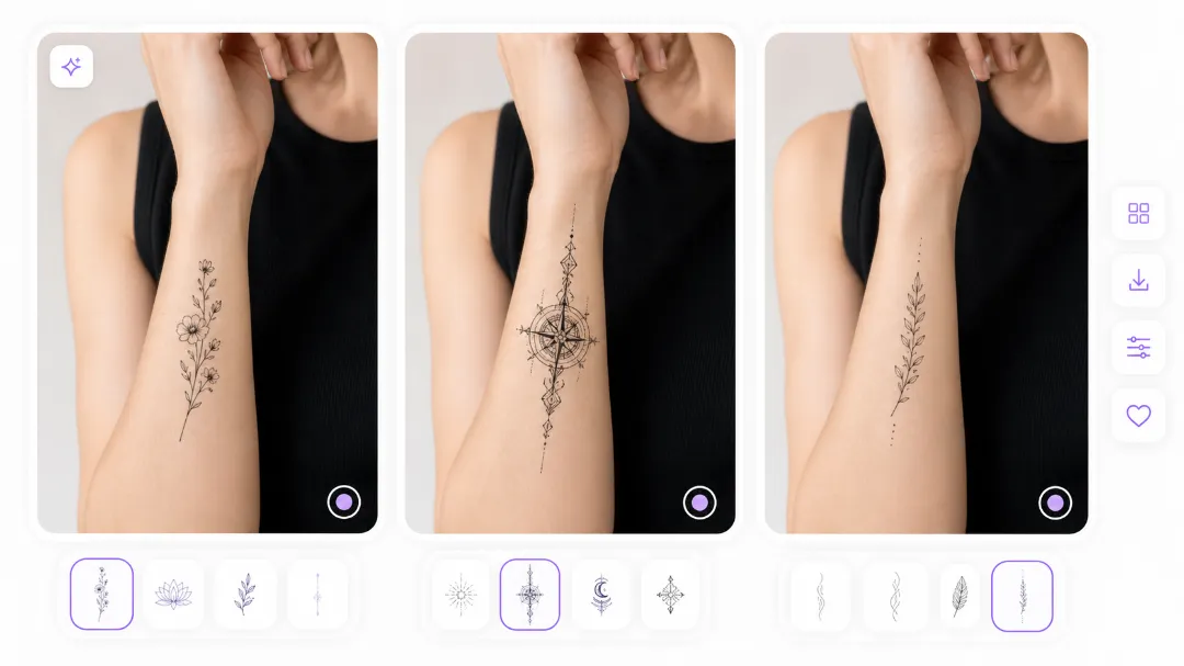 Tat Ink Simulateur de Tatouage Virtuel Gratuit – comparaison de plusieurs designs sur une photo