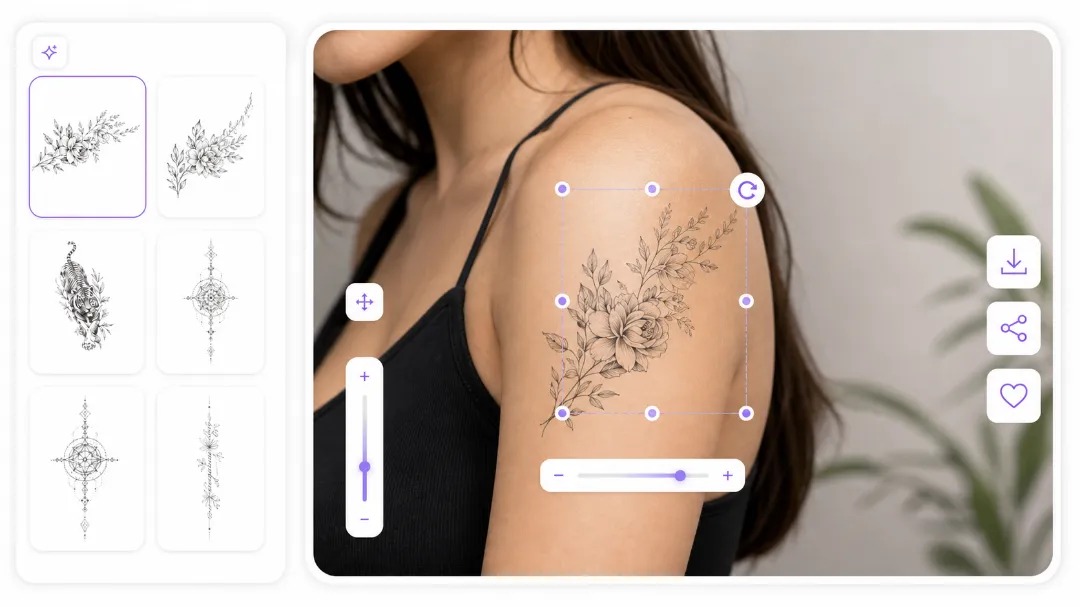 Tat Ink Simulateur de tatouage virtuel gratuit – aperçu d'une rose noire tatouée sur l'épaule