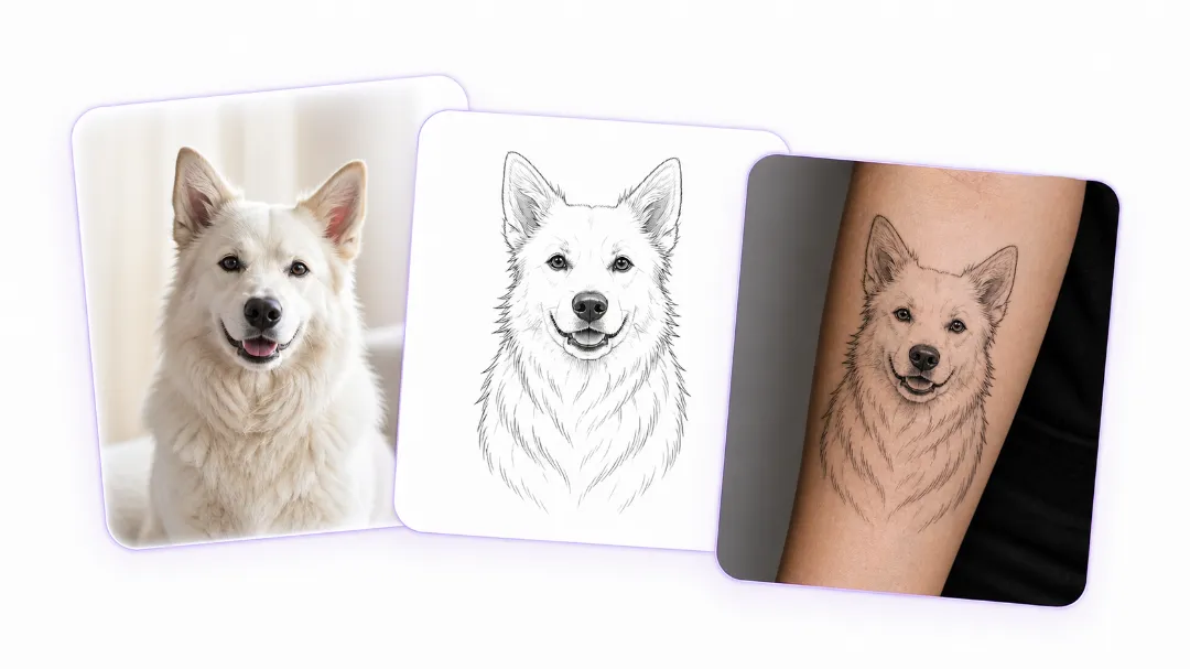 Tat Ink Free AI Image to Tattoo Generator – dog photo converted to fine line tattoo art